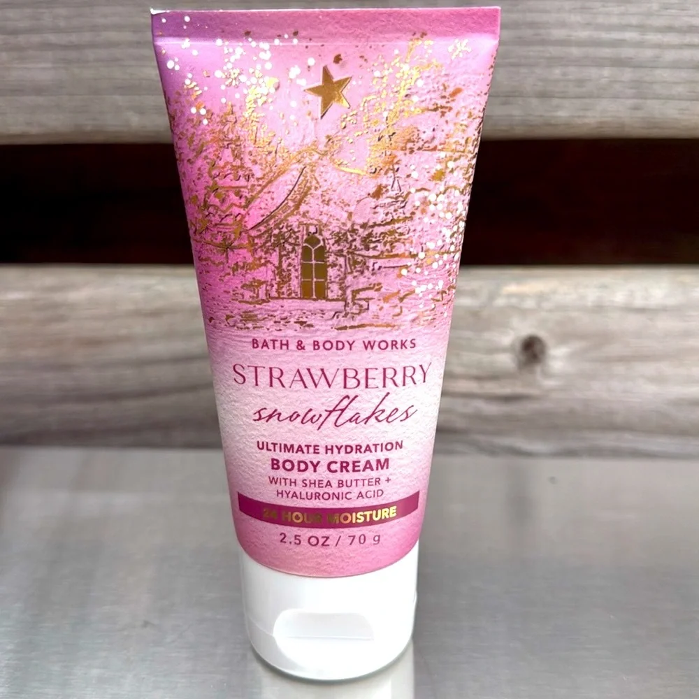 Bath & Body Works Strawberry Snowflakes Body Wash 10 FLOZ & Body Cream 2.5 OZ